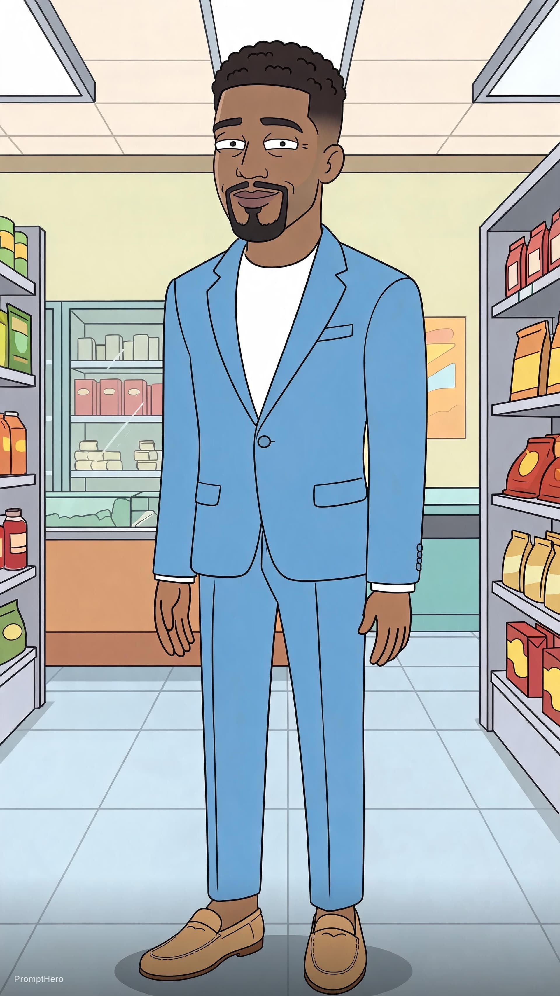 AI generated: sky blue wedding suite with light brown moccasins shoes