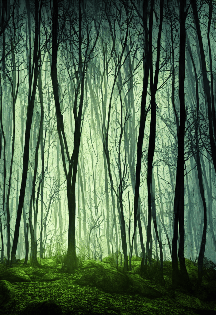 AI generated: Night magical fantasy forest. Forest landscape, neon, magical lights in the forest. Fairy-tale atmos...