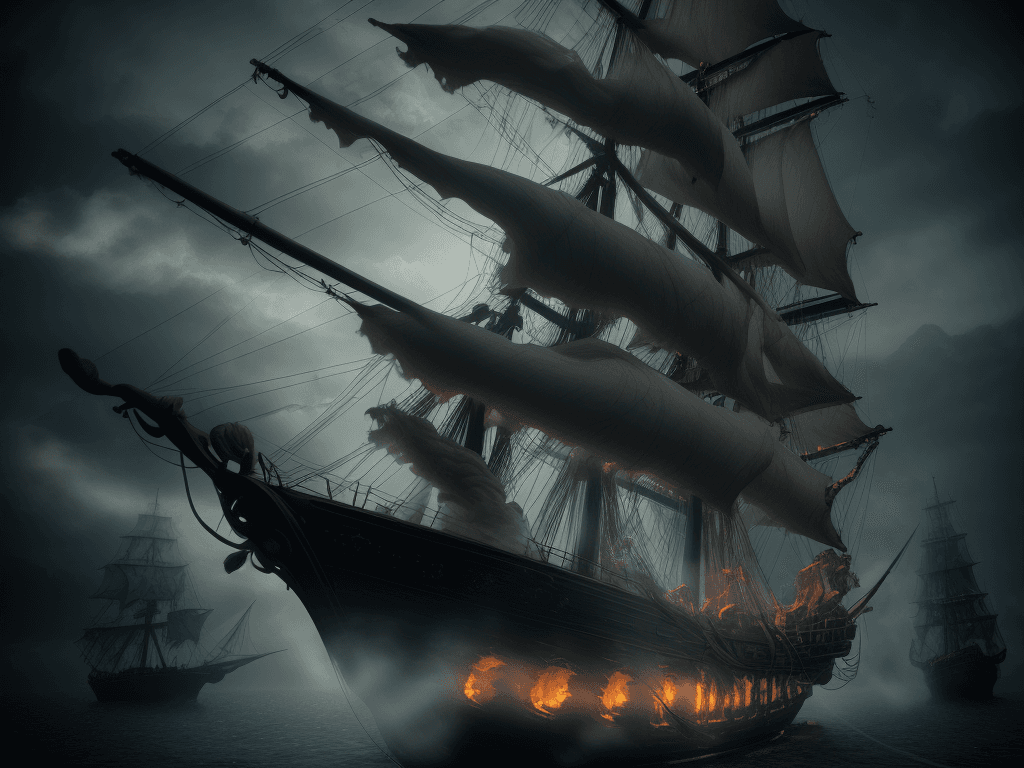 AI generated: Photo of a ultra realistic sailing ship, dramatic light,3d render smoke swirling horror female demon...