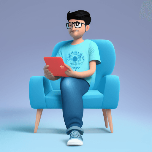 AI generated: Create a 3D illustration of an animated character boy sitting casually on  a chair ,social media log...