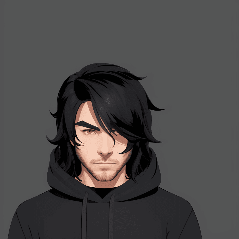 AI generated: Create 1 male character, solo, wearing Hoodie, small short beard, long straight black hair,  simple,...