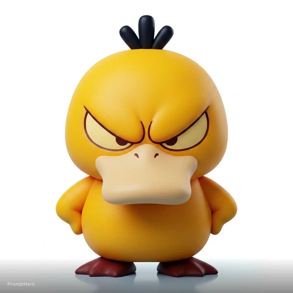 AI generated: A stylized, cool reimagining of this yellow duck character.  angry expression, vibrant yellow colors...