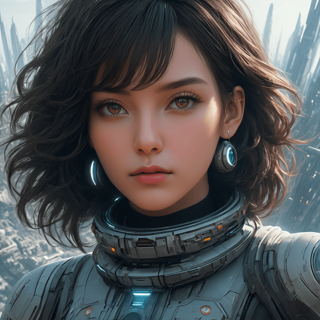 AI generated: portrait+ style, a citizen living in an orbital space city surrounding an inhabited planet. Hard sci...