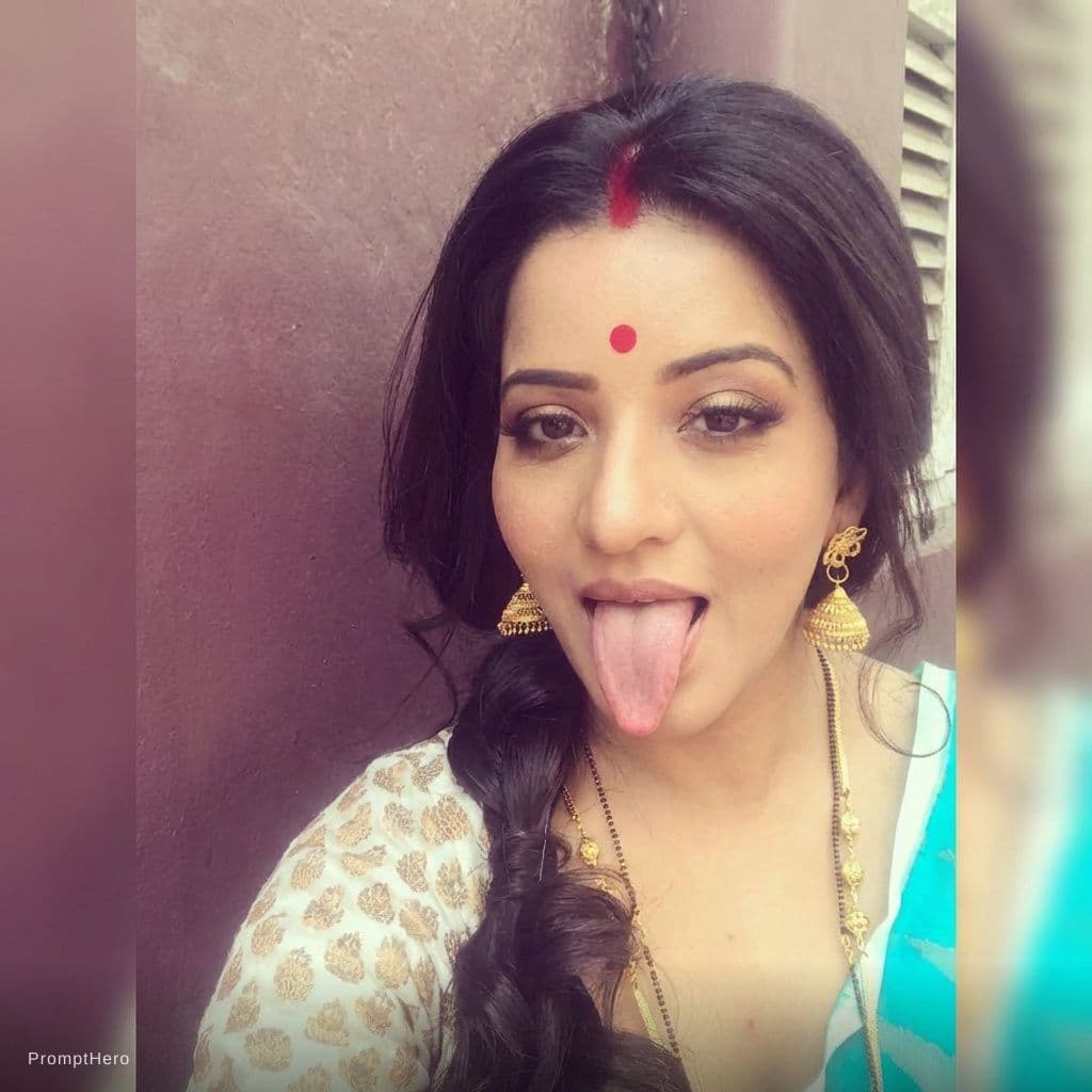 AI generated: Make her long tongue out realistic but maintaining the original image position