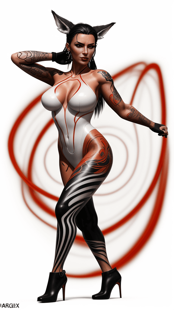 AI generated: A portrait of [a vixen in a bodyguard outfit], in the style of airbrush art, classic tattoo motifs, ...