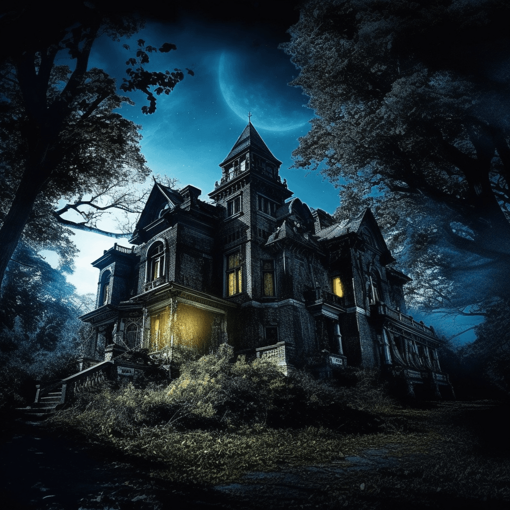 AI generated: a haunted house with ghostly apparitions, eerie shadows, and mysterious secrets lurking in every cor...