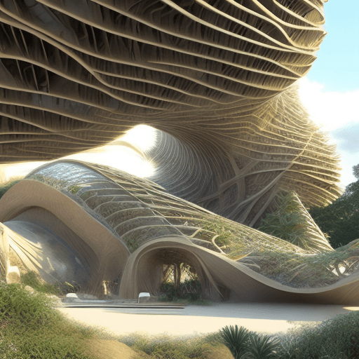 AI generated: organic architecture, sustainable, parametric, changing, 8k, style of lebbeus woods, light effect, b...