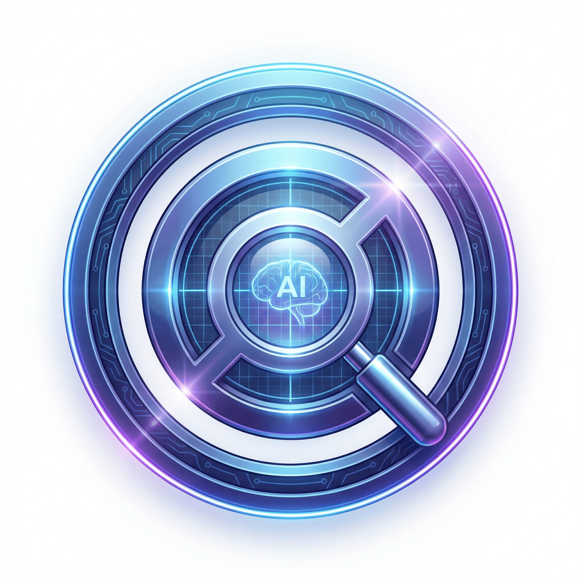 AI generated: Create a futuristic circular logo for Instagram page ‘FIND.ME.IN.SEARCH’. Bold metallic 3D typograph...