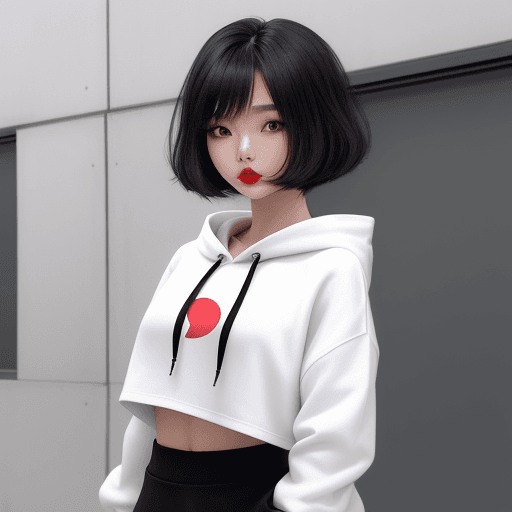 AI generated: 1 girl, beautiful Korean girl, (Cute Loose Bob hair), (wearing a cropped hoodie, capri sweatpants:1....