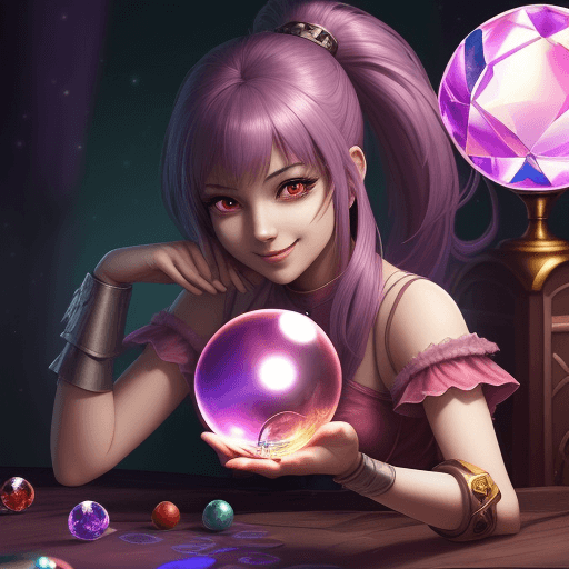 AI generated: a gaming character girl are playing with an crystal ball, she feel so happy, the girl name is Lisa