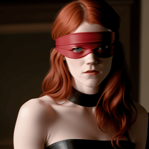 AI generated: Rose Leslie wearing a tube top, and wearing a blindfold.
