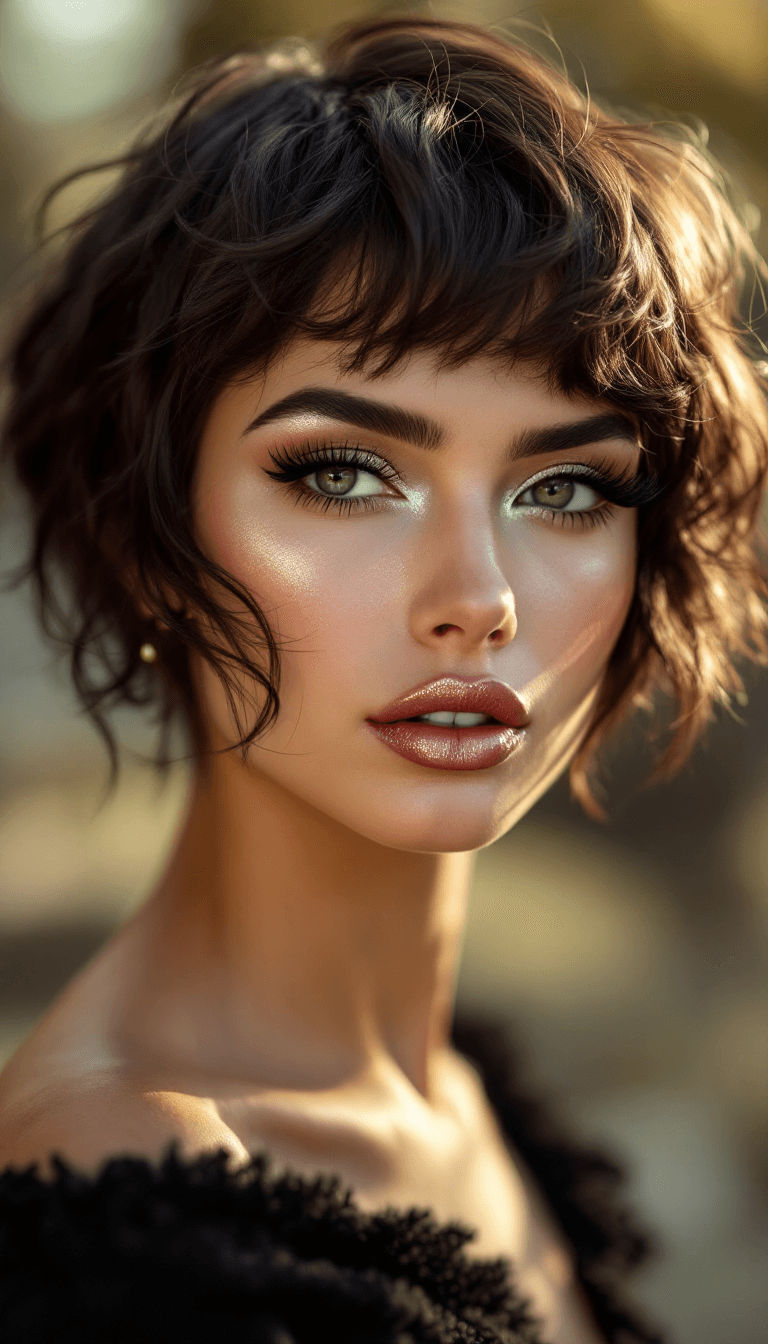 AI generated: a beautiful model with an avant-garde wavy haircut, she is looking into the camera, winged eyeliner,...