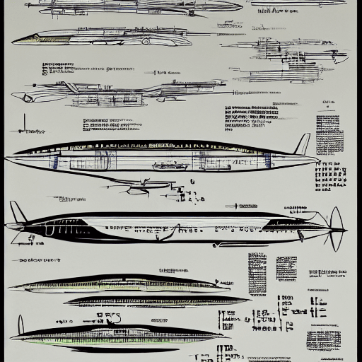 AI generated: technical poster of boing 747::  technical drawing:: infographic:: engineering blueprints:: handwrit...