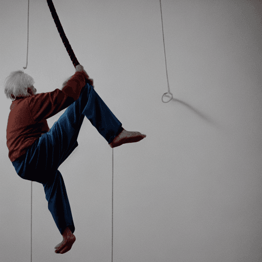 AI generated: /imagine prompt: an old man doin acrobatic with a rope:: natural lighting::1 blue::1 --v 4