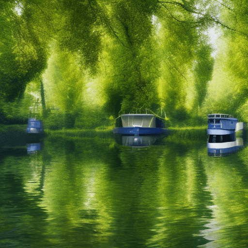 AI generated: Breathtaking immersion in a green realistic nature of a summer day in Holland. Water canals and litt...