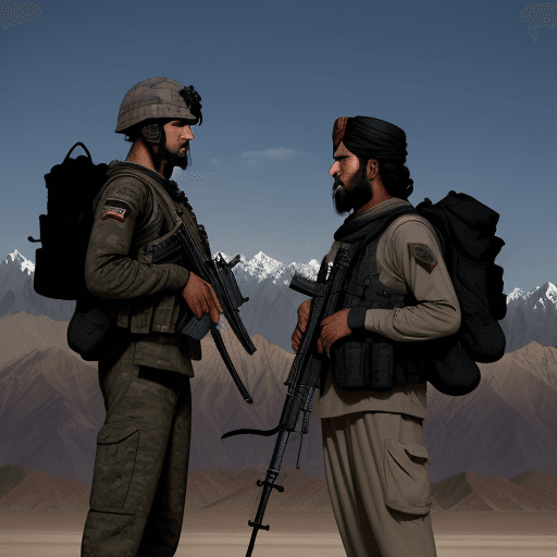 AI generated: Background: A slightly darkened image of the towering Hindu Kush mountains in Afghanistan, setting a...