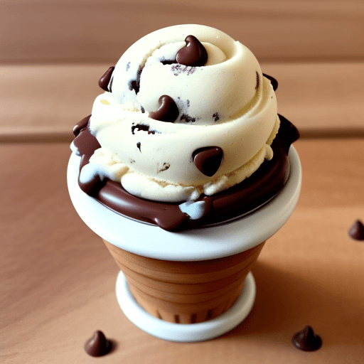 AI generated: a hocolatecice cream have chocolate chip on it,
on a wooden table, 
