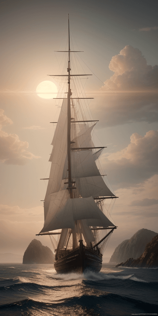 AI generated: Photo of a ultra realistic sailing ship, dramatic light, pale sunrise, cinematic lighting, battered,...