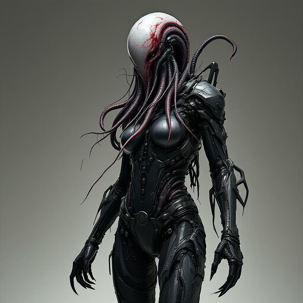AI generated: Hyper realistic torn spacesuit tentacles brunette slim 20yp