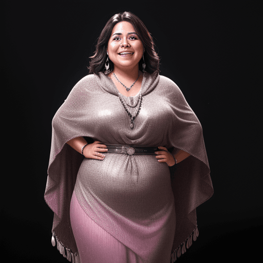 AI generated: dark background, dramatic light, backlight, rim lighting, (chubby:0. 3), mexican woman 44yo, laughin...