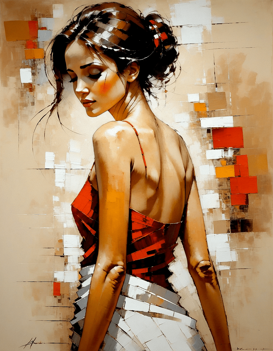 AI generated: An abstract painting of a woman with a contemporary style blending realism and abstraction. The woma...