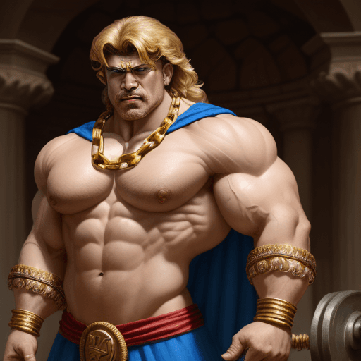 AI generated: A SUPER MUSCLE MAN, AS IF HE WAS SAMSON, BREAKINGA A BIG CHAIN