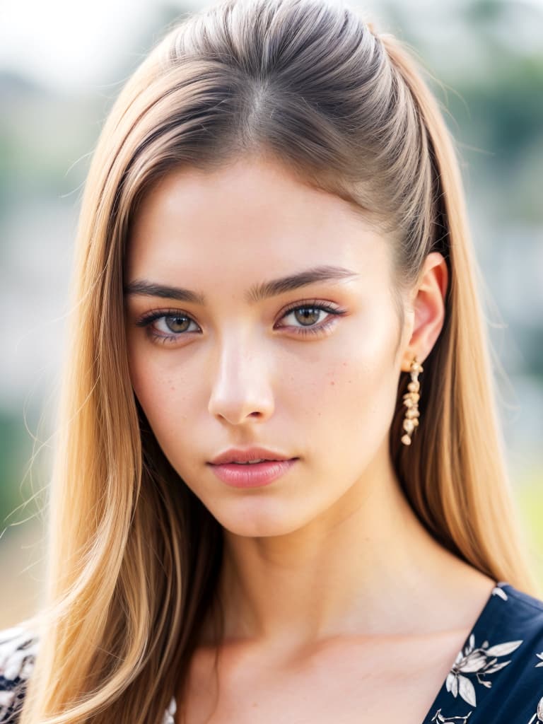 AI generated: Close-up portrait of mix of European lady, floral printed clothing, extremely high-quality photograp...