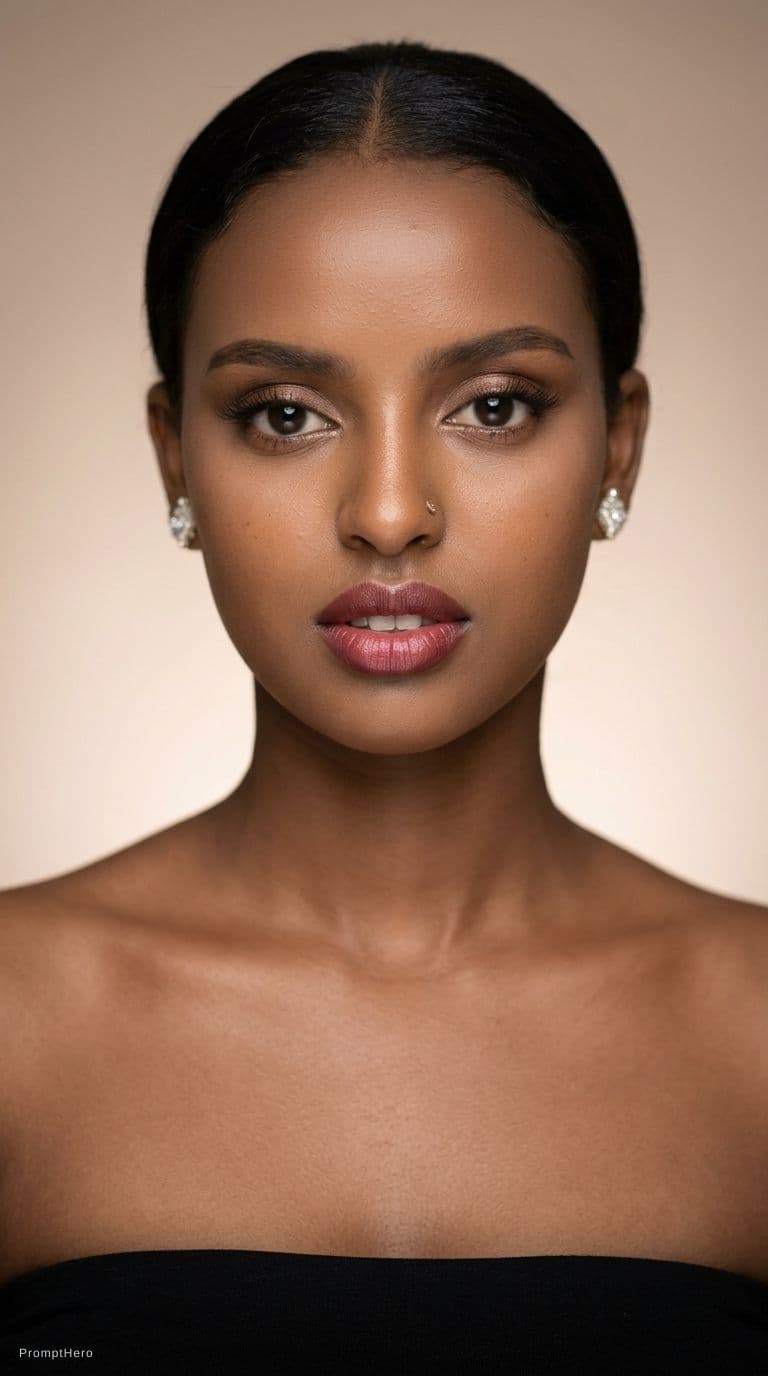 AI generated: A photograph of glamour makeup, created for a beauty magazine. The image captures the supermodel's f...