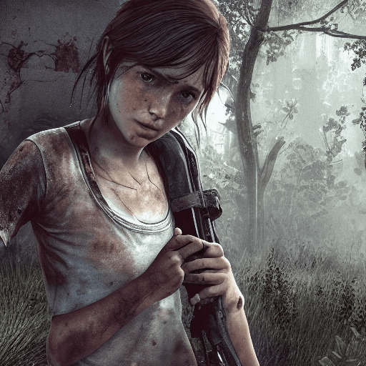AI generated: Ellie from The Last of Us, very detailed dsytopian scene, teenage, girl::1 The Last of Us, very deta...