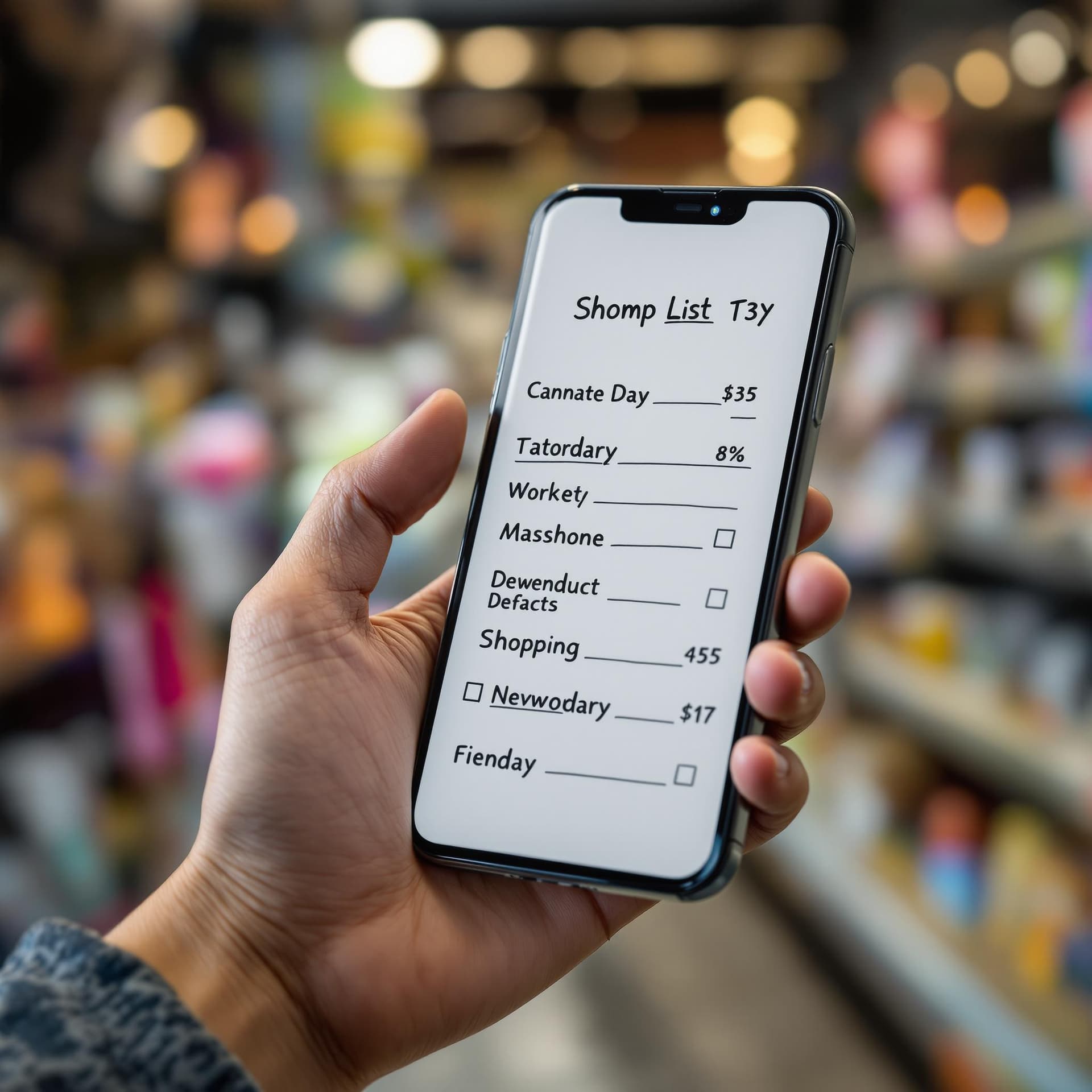 AI generated: A tidy, itemized list on a phone or tablet, symbolizing organized shopping dslr, ultra quality, sha...