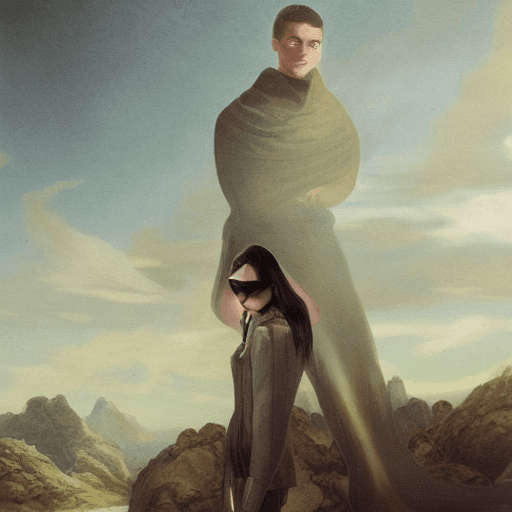 AI generated: A handsome european young men with green eyes, brunette in a futuristic landscape
