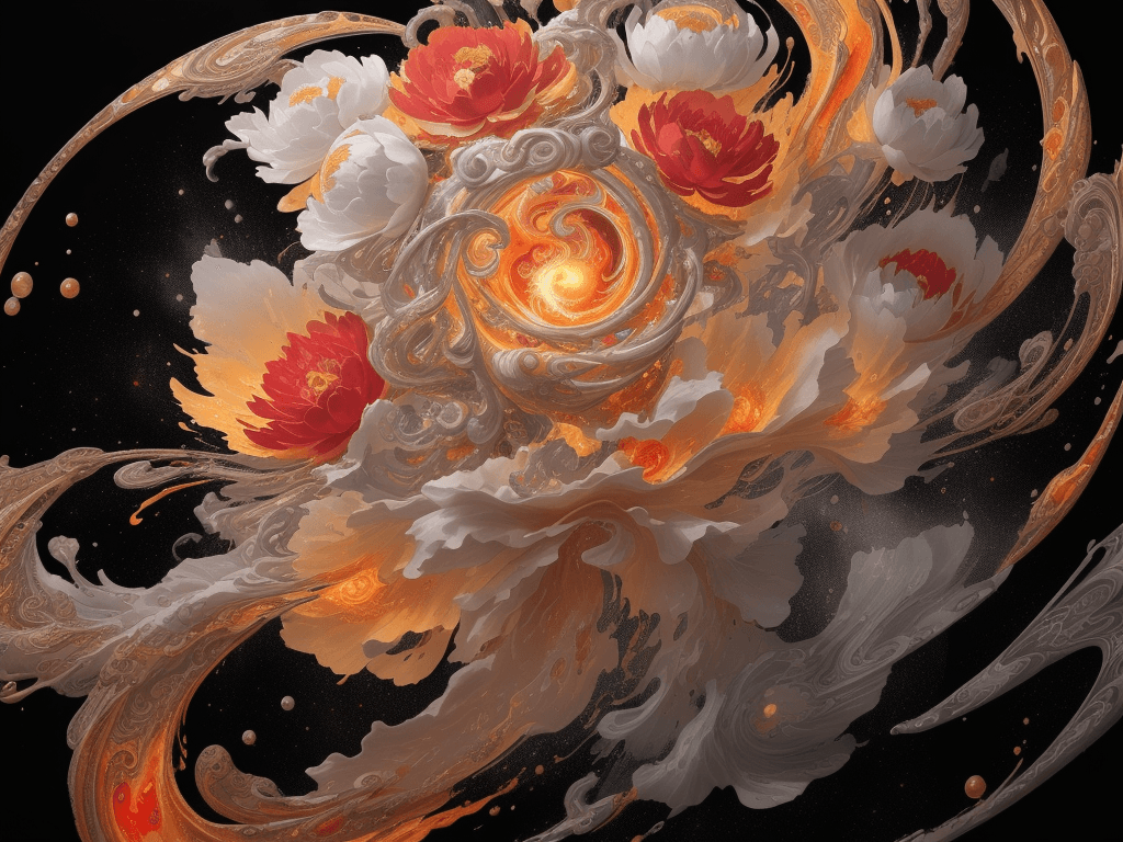 AI generated: [Jupiter, splash art, a close up liquid luminous moon lady made of colors, silver, red, orange, ligh...