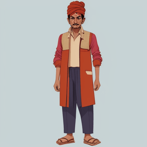 AI generated: illustration character of a Nepali man standing. He wears Nepali daura and suruwal. 