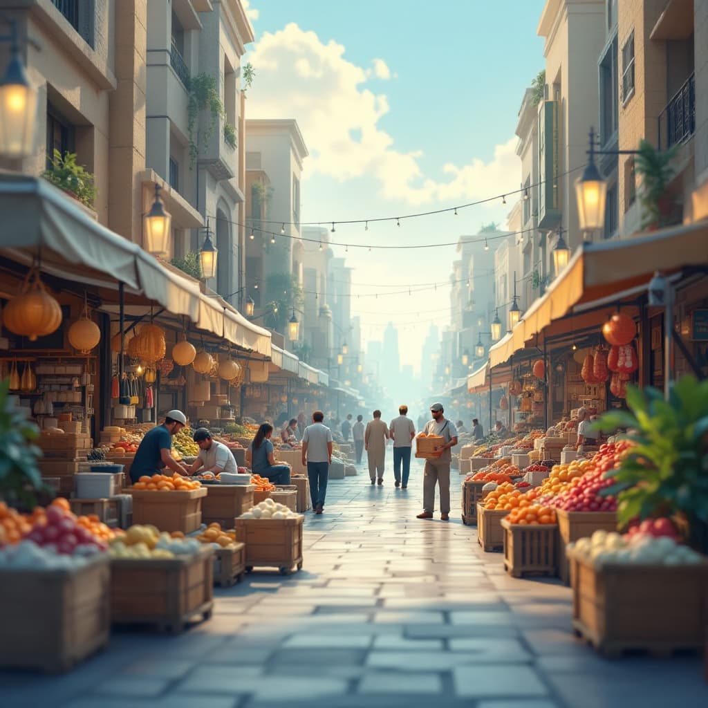 AI generated: creat image of market  al ras in dubai in animated small figures , this is wholesales market that al...