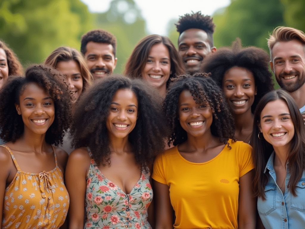 AI generated: A vibrant group portrait of diverse people standing together, including different skin tones, ages, ...