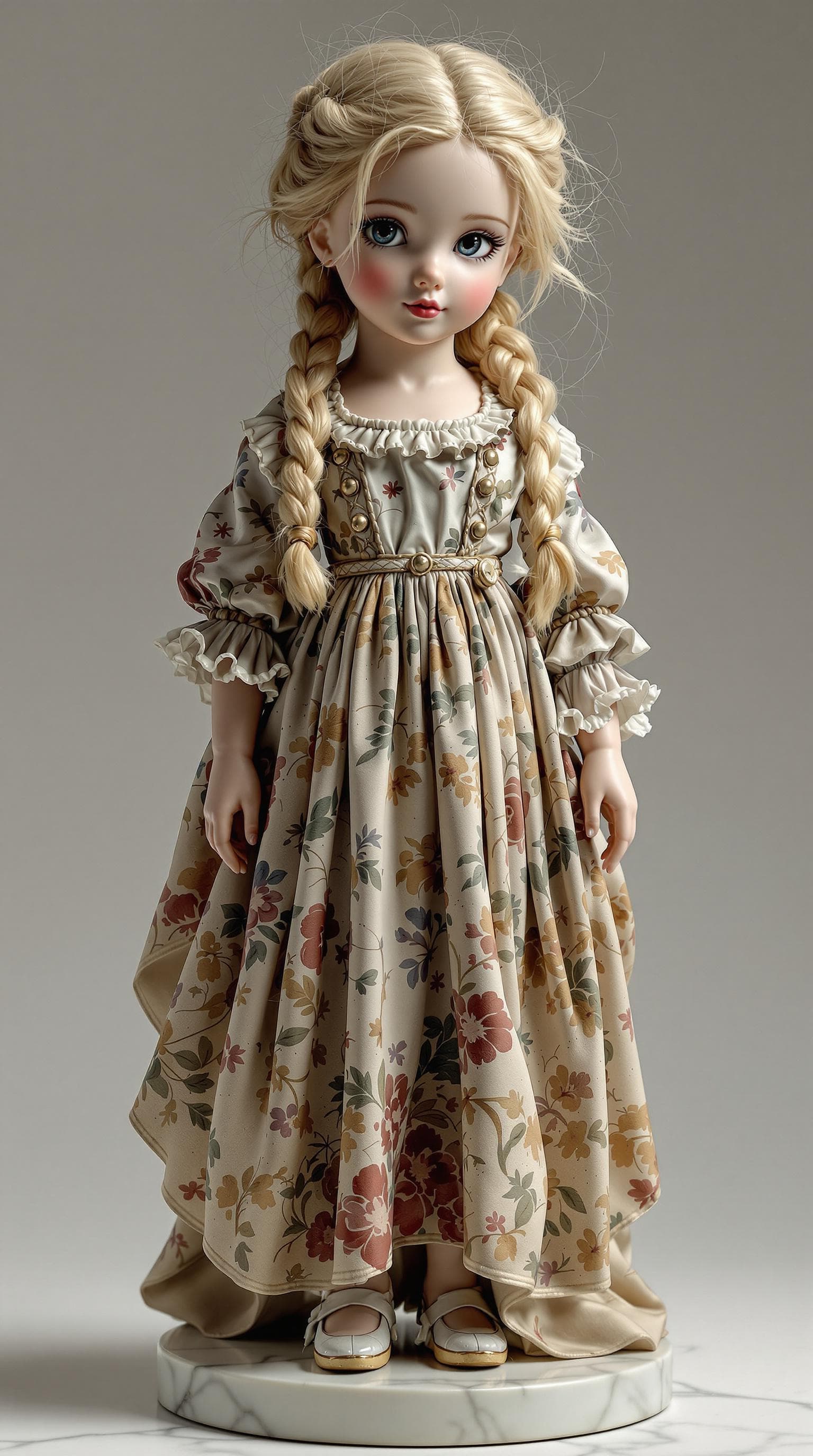 AI generated: professional photo of the most beautiful antique porcelain girl figurine, (age 10), wearing a beauti...
