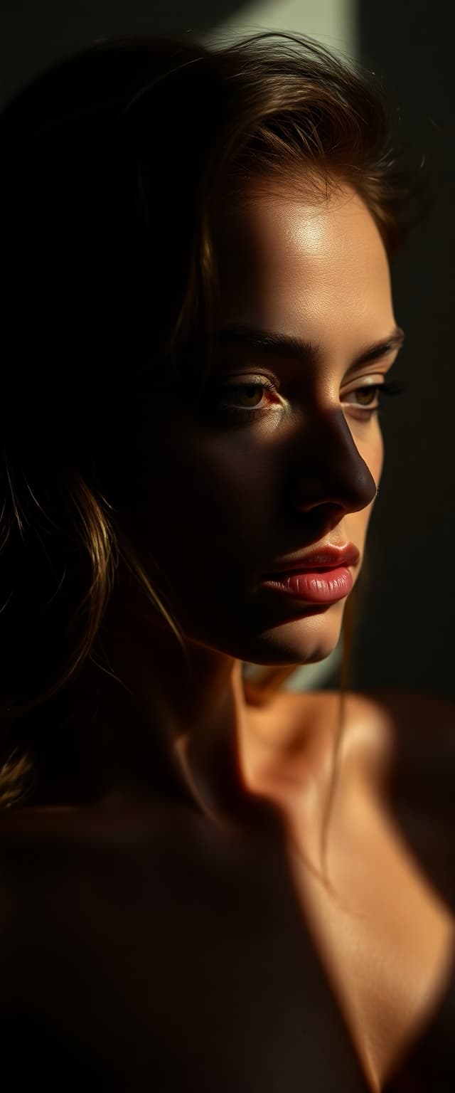 AI generated: high-resolution photograph, woman, stunning use of shadows, in the syle of crisp lines and forms,  U...