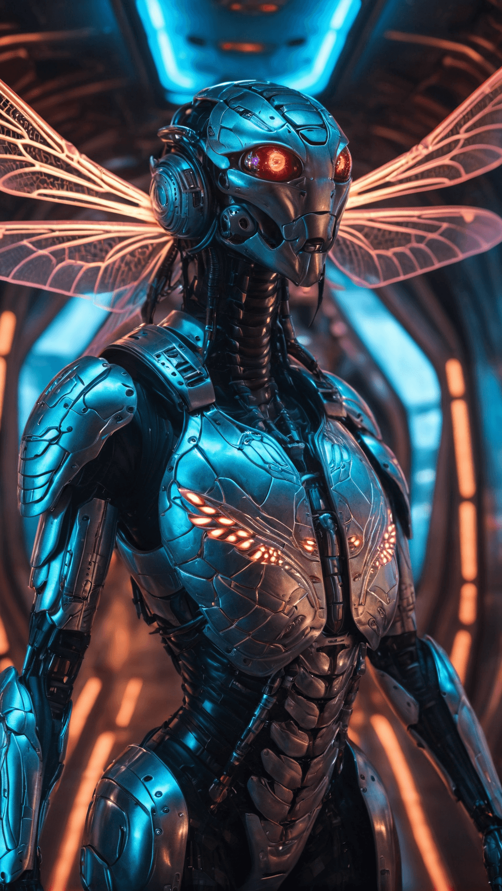 AI generated: Long exposure photo of Ultra-detailed cyborg in a spaceship, with anthropomorphic cybernetic element...