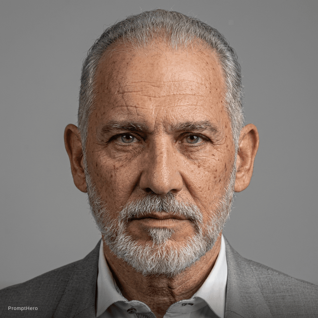AI generated: 80 years old with gray hair and wrinkles