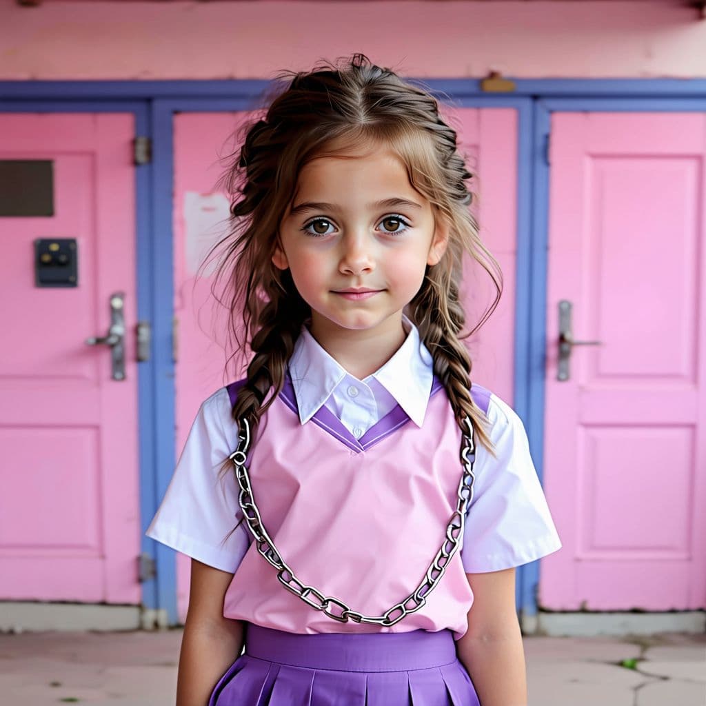 AI generated: A girl who is in school  from front, 8K FHD , ((8K 8K )),Quality, looking at viewer, uniform of pink...
