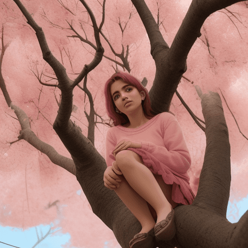 AI generated: una chica sentado  debajo  de un árbol rosado