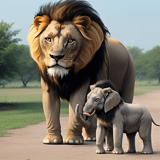 AI generated: Create a lion receive with elephant in dog 
