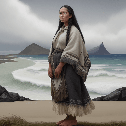 AI generated: Realistic portrait of a new zealand native woman with traditional new zealand native clothing standi...
