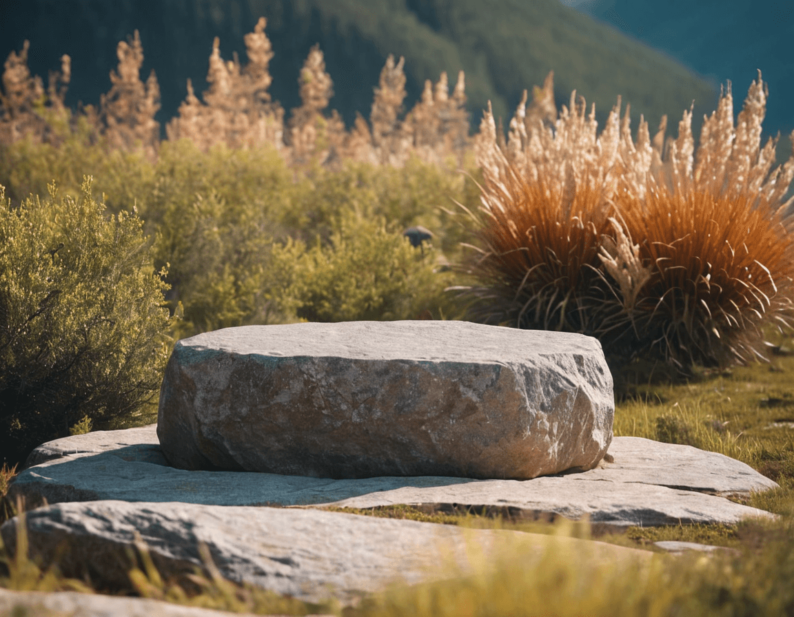 AI generated: A rock podium in the nature background, trending on cg society, stage, beautiful day