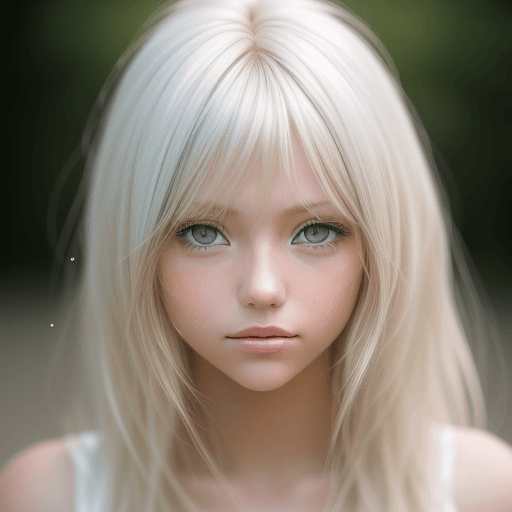AI generated: photo featuring a girl model, blondy color hair, 300mm f/5. 8, light silver and white, optical, soft...
