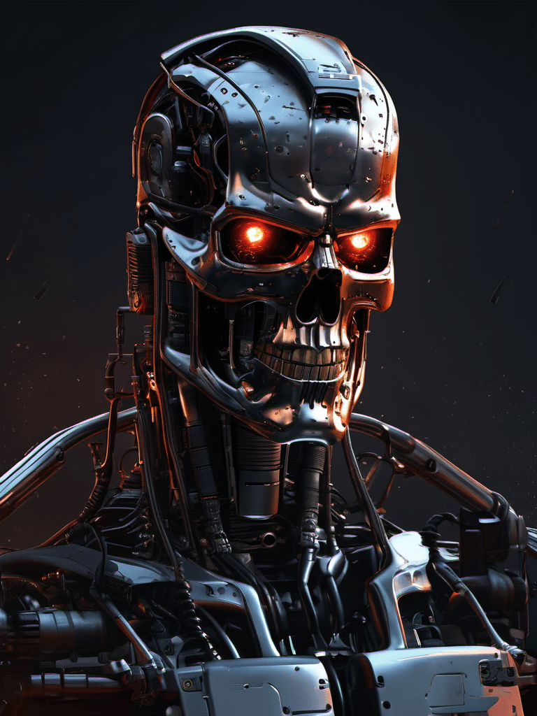 AI generated: a stunning digital illustration of a terminator t-800 (without human skin), volumetric lighting, dar...