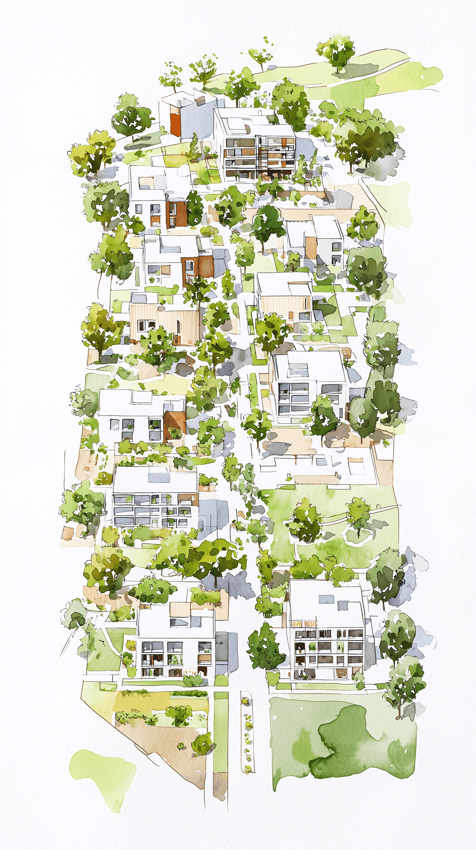 AI generated: watercolor, architectural concept art, urban planning focused on resident participation theme --ar 9...