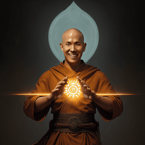 AI generated: A portrait of kind warrior monk, smiling warrior monk , open hands, Pathfinder style, digital art by...
