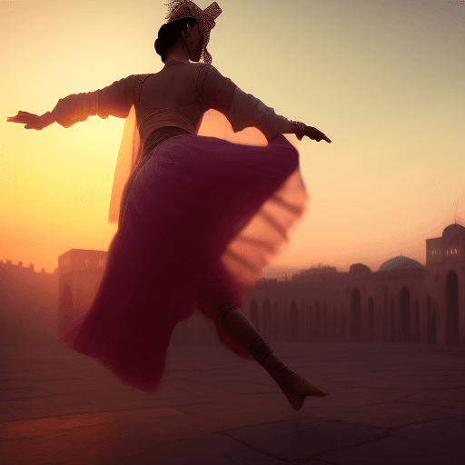 AI generated: Ultra high resolution photography of a medieval, Moroccan, dancer, woman, dramatic light, pale sunri...