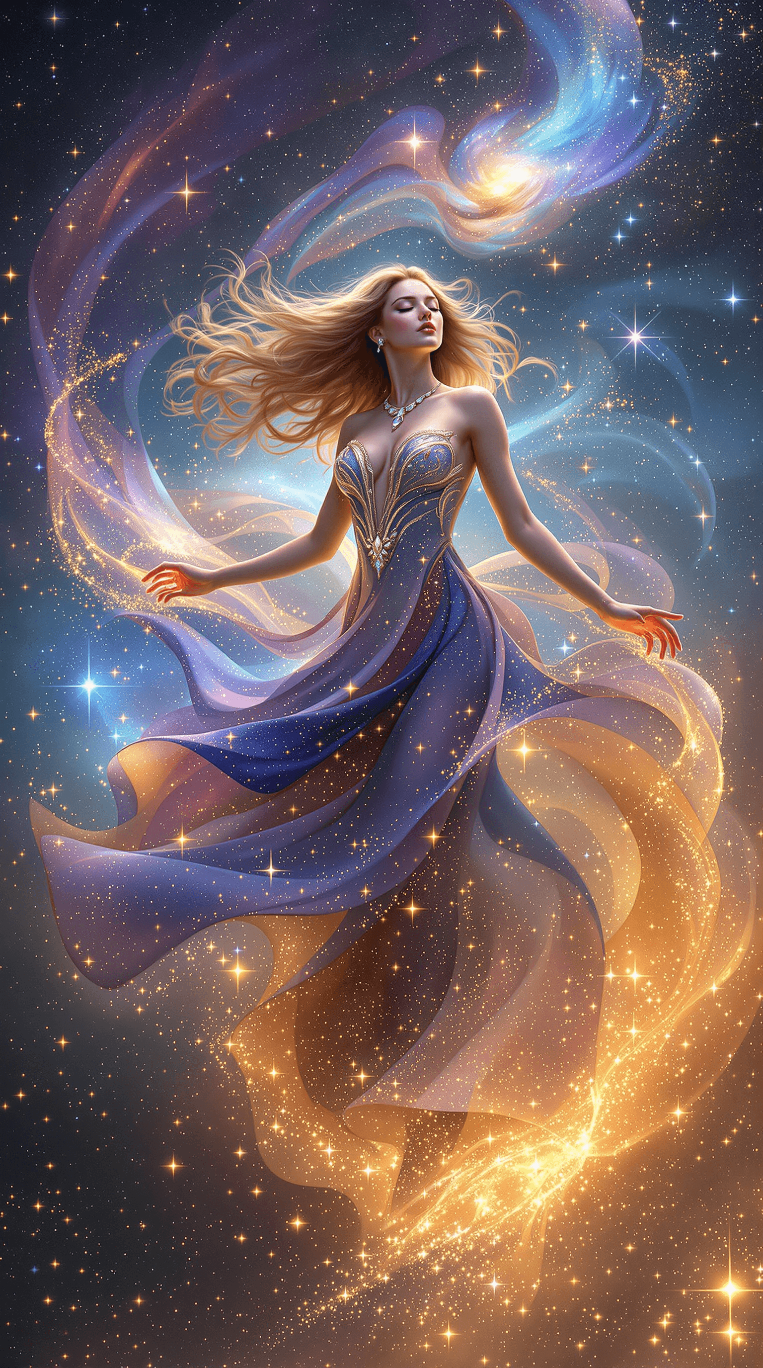 AI generated: A mesmerizing celestial goddess dances gracefully in the vast expanse of space. 